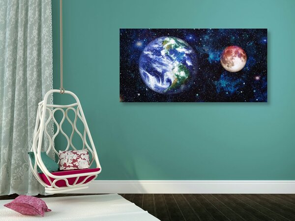 Slika planet Zemlja i crveni Mjesec