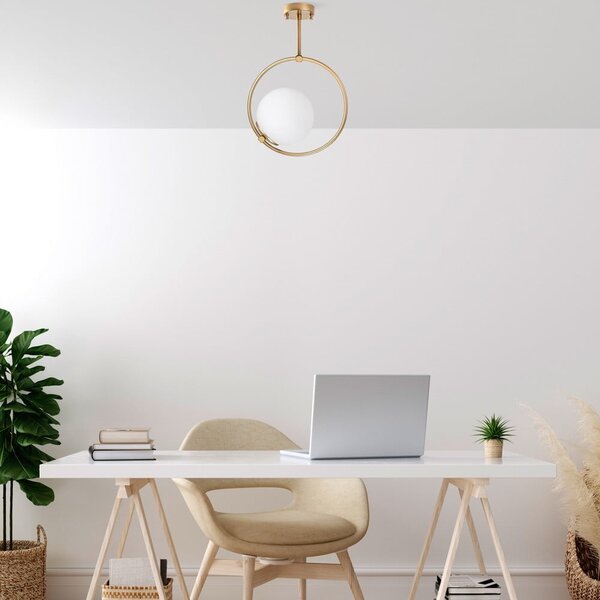 Bijela/mjedena stropna svjetiljka sa staklenim sjenilom 39x26 cm Dolunay – Opviq lights