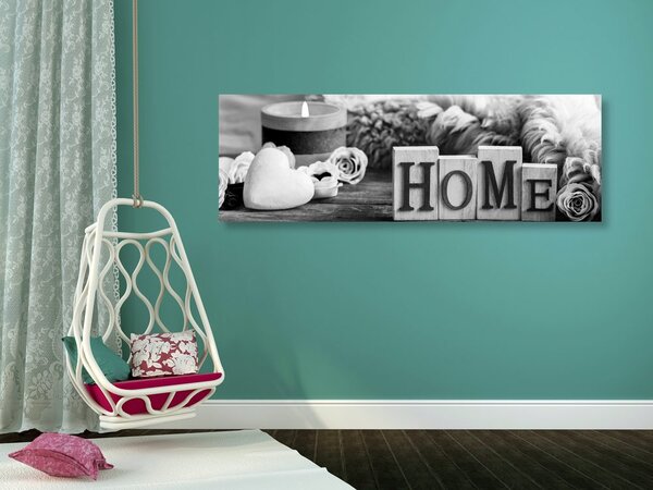 Slika mrtva priroda s natpisom Home u crno-bijelom dizajnu