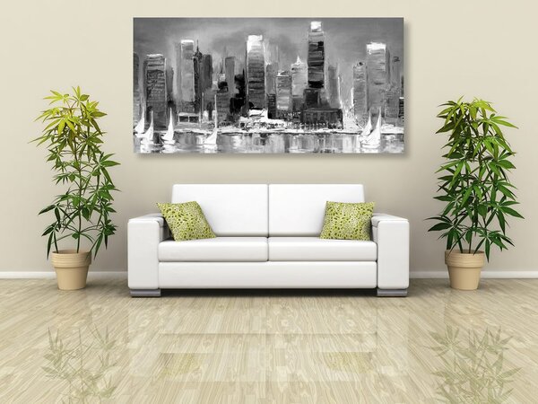 Slika obalni grad u crno-bijelom dizajnu