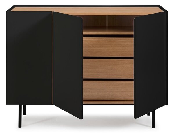 Crna/u prirodnoj boji niska komoda u dekoru hrasta 110x85 cm Arista – Teulat