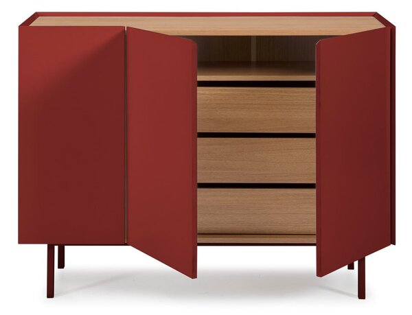 Crvena niska komoda u dekoru hrasta 110x85 cm Arista – Teulat