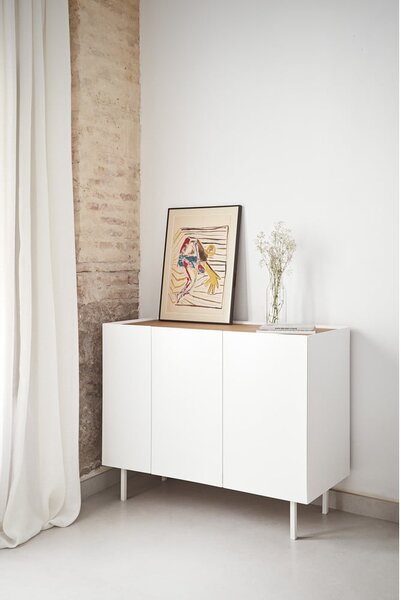 Bijela niska komoda u dekoru hrasta 110x85 cm Arista – Teulat