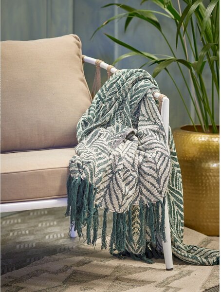 Zelena/bež deka od recikliranog pamuka 130x160 cm Ugento – Bloomingville