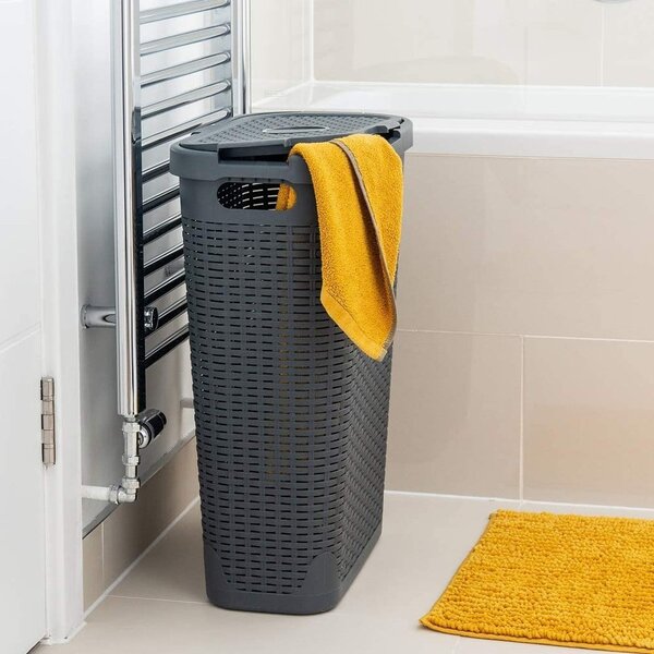 Siva košara za rublje Addis Rattan Effect Slim Hamper, 40 l