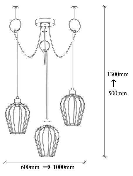 Crna viseća svjetiljka za 3 žarulje Opviq lights Tel Chain