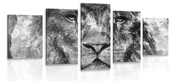 5-dijelna slika lice lava u crno-bijelom dizajnu