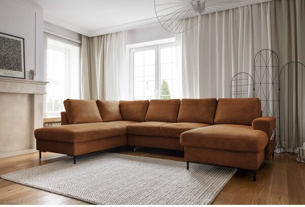 Narančasta/smeđa sklopiva kutna garnitura od samta (s lijevim kutom) Lofty Lilly – Miuform