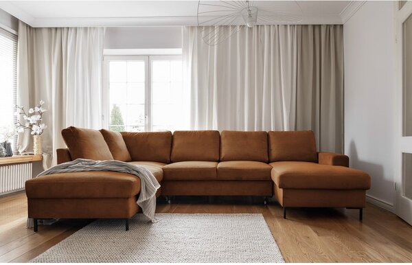 Narančasta/smeđa sklopiva kutna garnitura od samta (s lijevim kutom) Lofty Lilly – Miuform