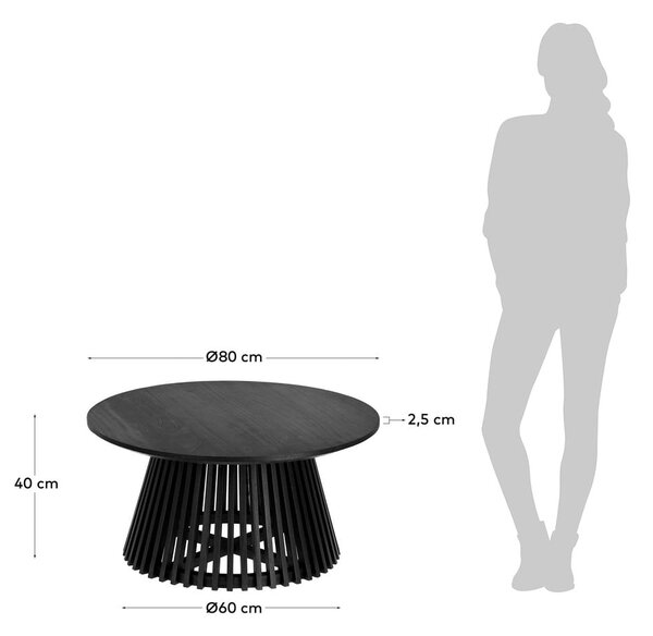 Crni stolić za kavu od tikovine Kave Home Irune, ⌀ 80 cm