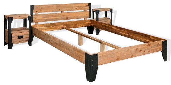 VidaXL Okvir za krevet s 2 ormarića od bagremovog drva i čelika 140x200 cm