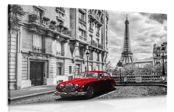 Slika crveni retro auto u Parizu
