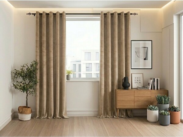 Zatamnjujuća zavjesa ELVIO VELVET 140x250 cm, bež Sistem za vješanje: Metalni prstenovi