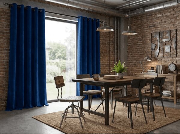Zavjese za zamračivanje ELVIO VELVET 140x250 cm, mornarsko plave boje Sistem za vješanje: Metalni prstenovi