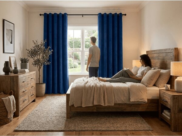 Zavjese za zamračivanje ELVIO VELVET 140x250 cm, mornarsko plave boje Sistem za vješanje: Metalni prstenovi
