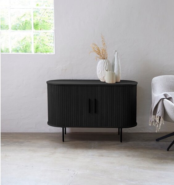 Crna komoda u dekoru hrasta s kliznim vratima 120x76x45 cm Nola – Unique Furniture