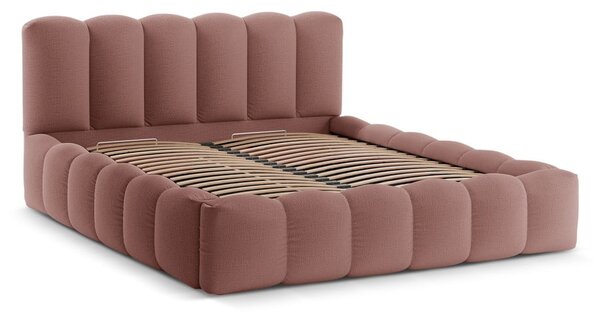 Ružičasti tapecirani bračni krevet s prostorom za pohranu s podnicom 160x200 cm Lupine – Micadoni