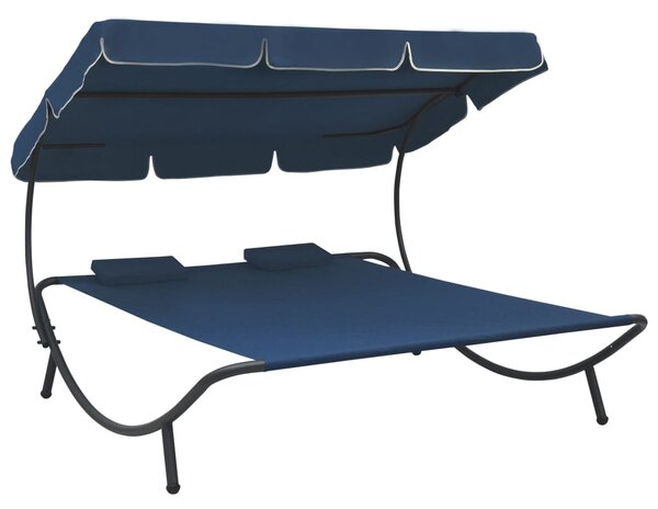 VidaXL Vanjski ležaj s krovom i jastucima plavi
