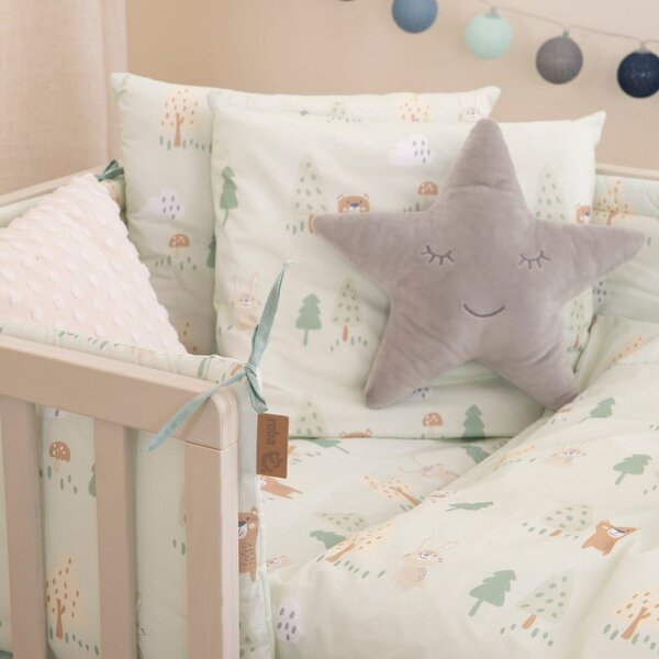 Svijetlo zelena pamučna dječja posteljina za dječji krevetić 80x80 cm Woodland Buddies – Roba