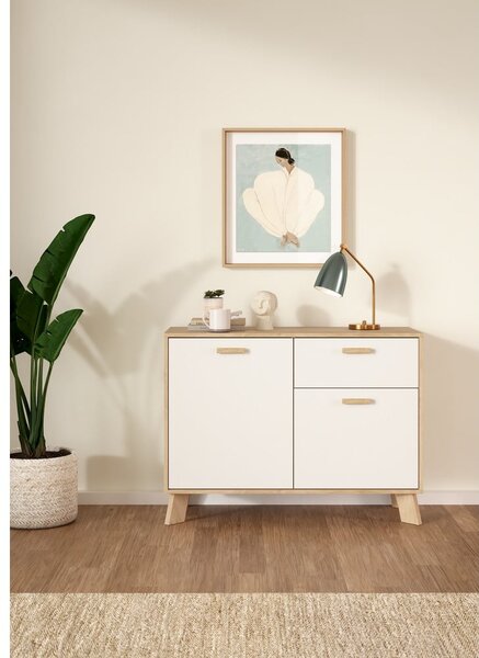 Bijela/u prirodnoj boji komoda u dekoru hrasta 99x73x39 cm Ikast – Tvilum