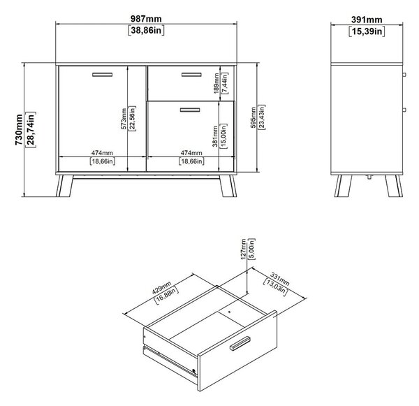 Bijela/u prirodnoj boji komoda u dekoru hrasta 99x73x39 cm Ikast – Tvilum