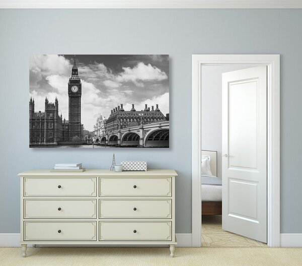 Slika Big Ben u Londonu u crno-bijelom dizajnu