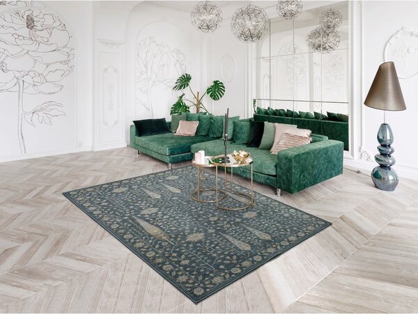 Plavi tepih od viskoze Universal Vintage Flowers, 120 x 170 cm