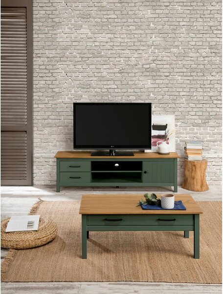 Zelena/u prirodnoj boji TV komoda od masivnog bora 158x47 cm Miranda – Marckeric