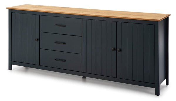 Tamno plava niska komoda od masivnog bora 190x80 cm Miranda – Marckeric