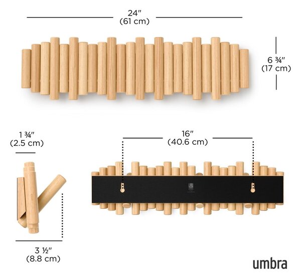 Zidna vješalica od masivnog bora u prirodnoj boji 61 cm Picket – Umbra
