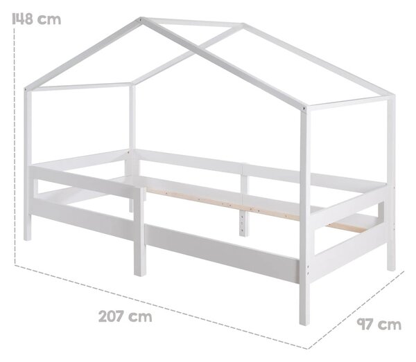 Bijeli dječji krevet od masivnog drveta u obliku kućice s prostorom za odlaganje s podnicom 90x200 cm – Roba