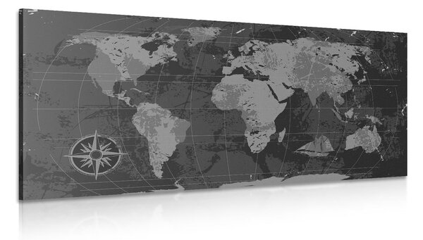 Slika rustikalni zemljovid svijeta u crno-bijelom dizajnu