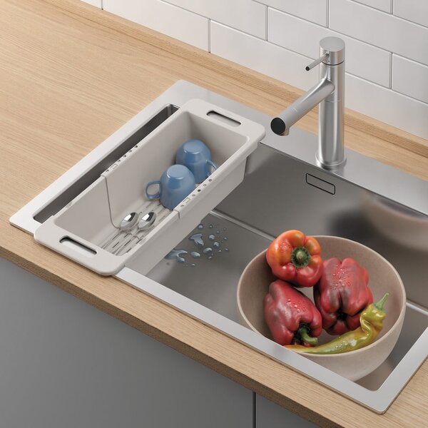 Sivi plastičan prilagodljiv teleskopski ocjeđivač za sudoper 52x18 cm – Metaltex
