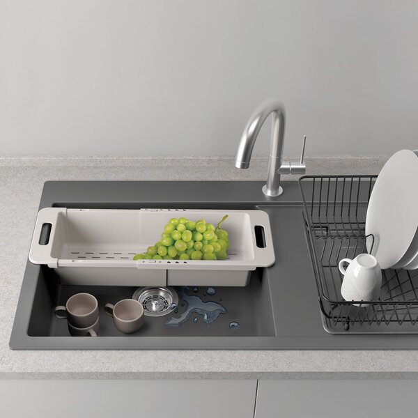 Sivi plastičan prilagodljiv teleskopski ocjeđivač za sudoper 52x18 cm – Metaltex