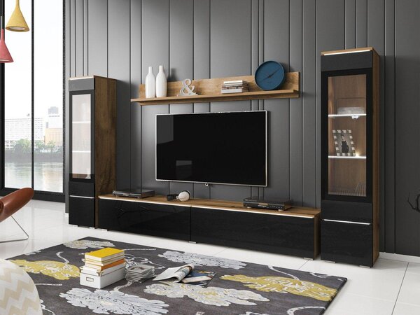Set za dnevni boravak Selwyn II (wotan + crni sjaj) (bijela led rasvjeta)