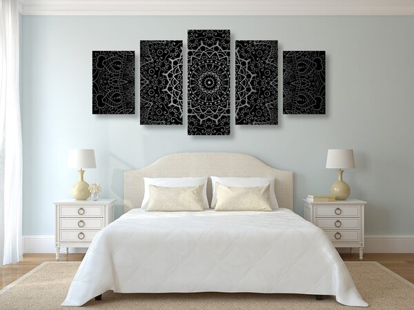 5-dijelna slika vintage Mandala u indijskom stilu u crno-bijelom dizajnu