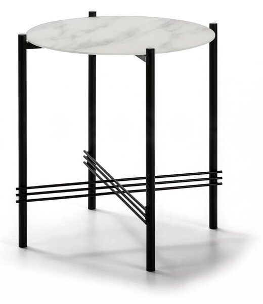 Bijelo-crni stol za skladištenje sa staklenom pločom u mramornom dekoru Marckeric, ø 47 cm