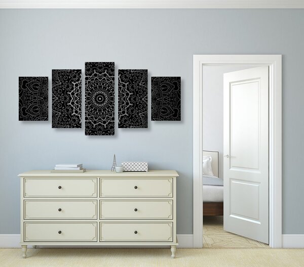 5-dijelna slika vintage Mandala u indijskom stilu u crno-bijelom dizajnu