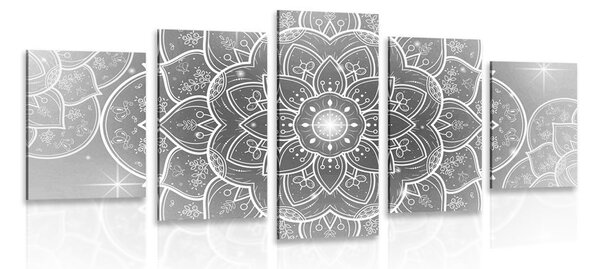 5-dijelna slika orijentalna Mandala u crno-bijelom dizajnu