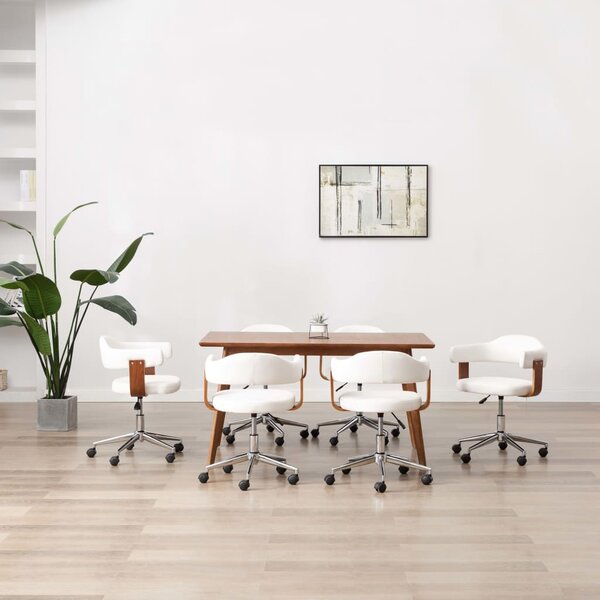 Okretne blagovaonske stolice 6 kom bijele drvo i umjetna koža