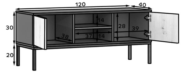 TV stolić LANZZI 120x40 cm, crna/dub artisan