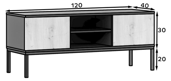 TV stolić LANZZI 120x40 cm, crna/dub artisan