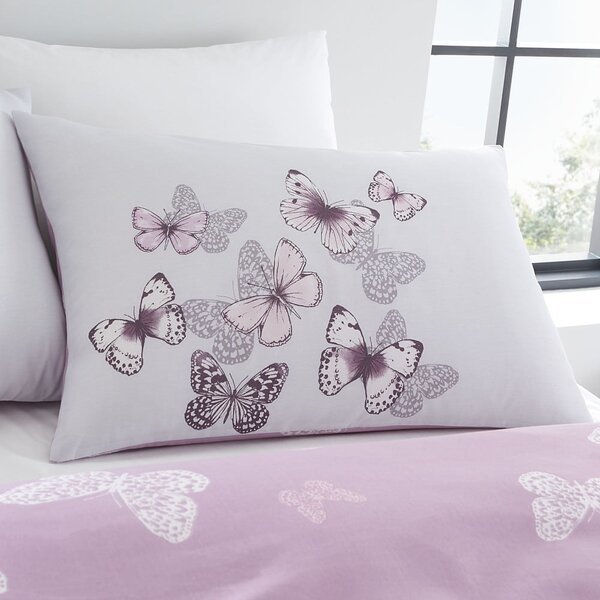 Ružičasta/svijetlo siva posteljina za bračni krevet/za produženi krevet 230x220 cm Scatter Butterfly – Catherine Lansfield
