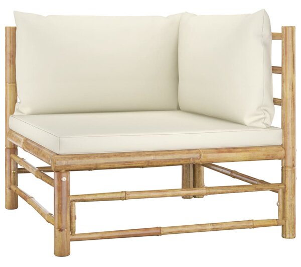 VidaXL Kutna vrtna sofa od bambusa s krem bijelim jastucima