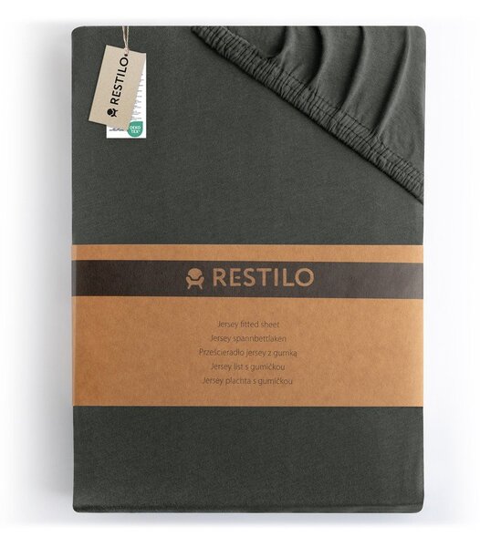 Tamno siva plahta s gumom od jeseya 140x200 cm Amber – Restilo