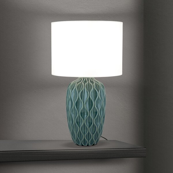 ORION Stolna lampa Tortuga, zeleno/bijela, visina 49,5 cm, keramika/lan, Bijela, Dnevni boravak/blagovaonica, Tkanina / tekstil