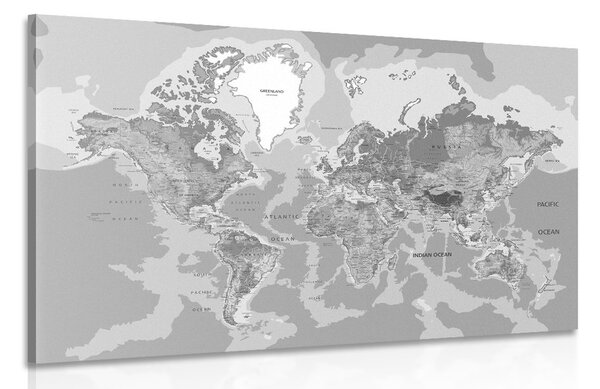 Slika klasičan zemljovid svijeta u crno-bijelom dizajnu