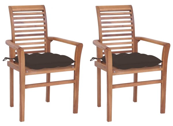 VidaXL Blagovaonske stolice sa smeđe-sivim jastucima 2 kom od tikovine