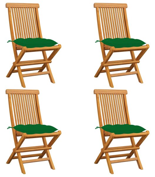VidaXL Vrtne stolice sa zelenim jastucima 4 kom od masivne tikovine