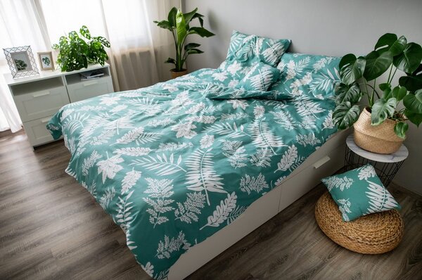 Zelena pamučna posteljina Cotton House Palma, 140 x 200 cm